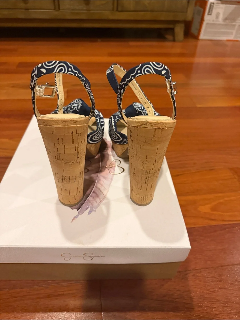 Jessica Simpson Navy Patterned Cork Platform Heels